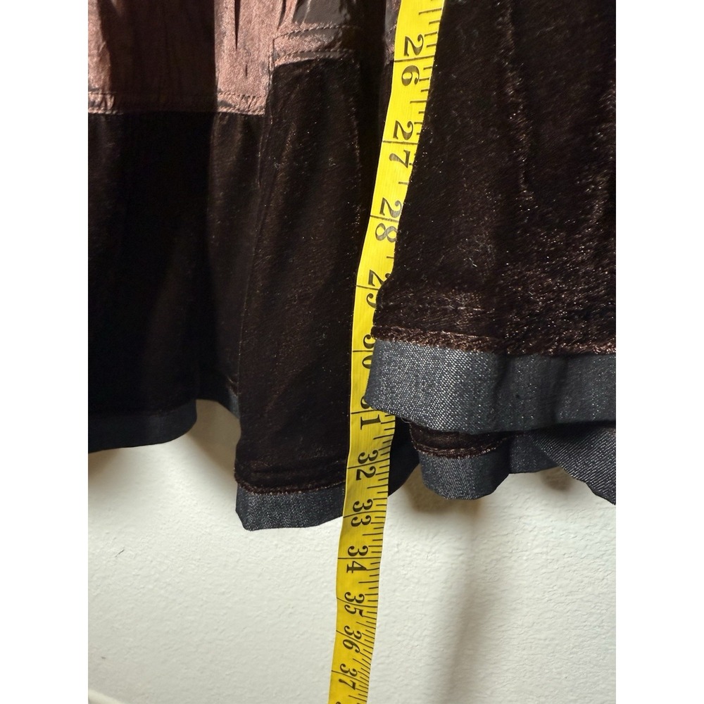 VTG Y2K‎ Brown & Denim Skirt XL Cottage Boho Gypsy Whimsigoth Tiered Festival - Picture 11 of 12